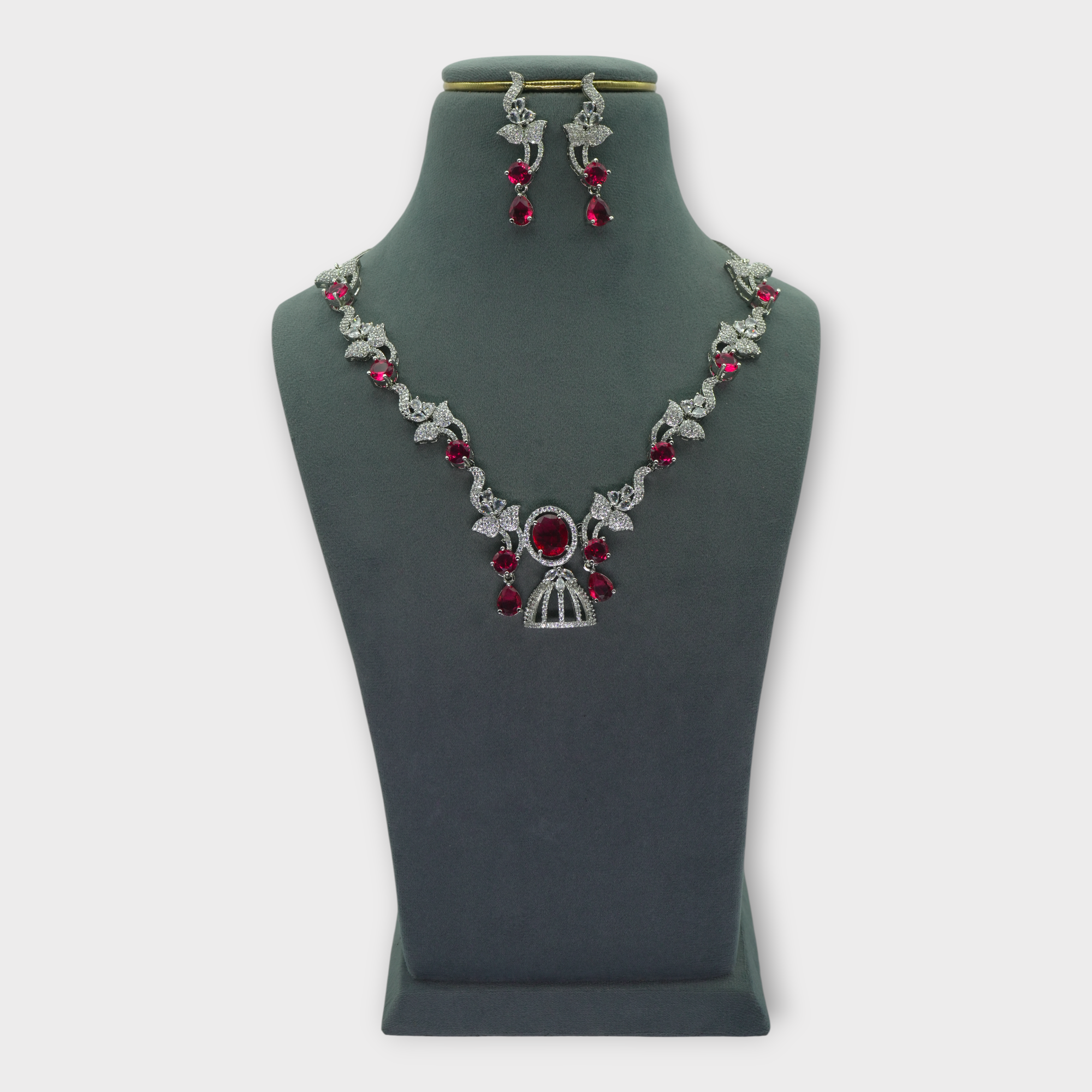 DSC01989 Ruby Red Leaf Silver Wedding Set - Image 1