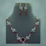 Ruby Red Leaf Silver Wedding Set - Image 3