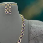 Sapphire Blue Crystal Gold Necklace Set - Image 2