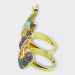 STONIRA peacock-inspired adjustable two-finger statement ring.