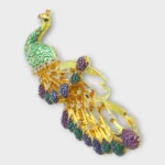 STONIRA peacock-inspired adjustable two-finger statement ring featuring turquoise enamel detailing, multicolour crystal accents.