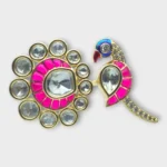 Overview of Peacock-inspired kundan ring with pink enamel accents