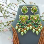 Meenakari Peach Bead Bridal Jewelry Set - Image 2