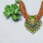 Meenakari Peach Bead Bridal Jewelry Set - Image 3