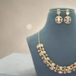 Kundan Meenakari Red Floral Necklace Set - Image 3