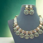 Meenakari Kundan Green Bridal Jewelry Set - Image 3