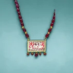 Ruby Bead Gold Elephant Pendant Set - Image 2