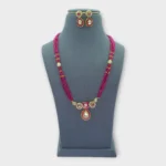Pink Bead Kundan Polki Necklace Set