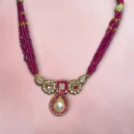 Pink Bead Kundan Polki Necklace Set - Image 2