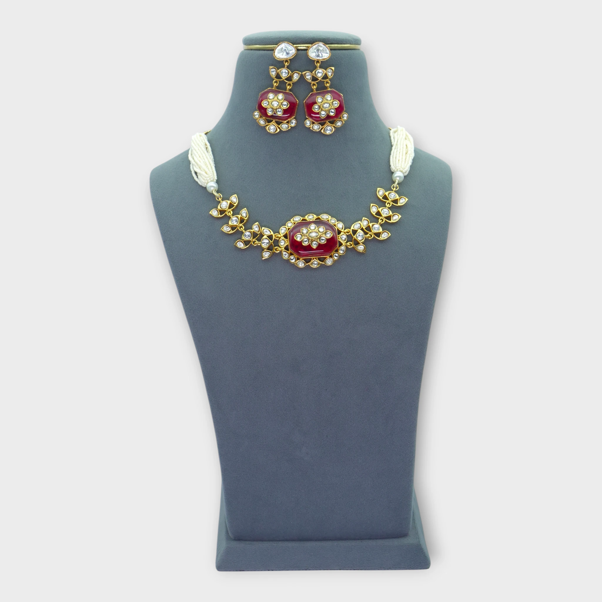 DSC09974 Ruby Kundan Polki Pearl Choker Set - Image 1