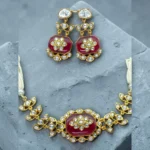 Ruby Kundan Polki Pearl Choker Set - Image 2
