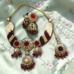 Kundan Red Beaded Bridal Necklace Set - Image 2