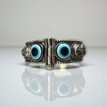 Oxidized Silver Blue Evil Eye Kada - Image 3