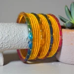 Yellow Velvet Metal Bangle Set - Image 3