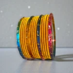 Yellow Velvet Metal Bangle Set - Image 2