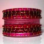 Magenta Glass Metal Bangle Set - Image 6