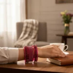 Magenta Glass Metal Bangle Set