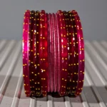 Magenta Glass Metal Bangle Set - Image 4