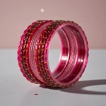 Magenta Glass Metal Bangle Set - Image 5