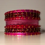 Magenta Glass Metal Bangle Set - Image 2