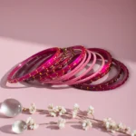 Magenta Glass Metal Bangle Set - Image 3