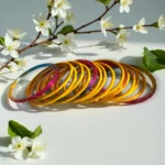 Yellow Velvet Metal Bangle Set - Image 6
