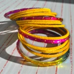 Yellow Velvet Metal Bangle Set - Image 5
