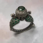 STONIRA Oxidised Peacock Bangle Statement Kada in Antique Silver Finish