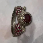 Stonira oxidised peacock statement kada deep ruby red stone