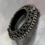 STONIRA oxidised silver antique statement kada bangle with midnight black stones side view