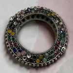 STONIRA vintage oxidised silver statement kada bangle with vibrant multi color gemstone inlays overview