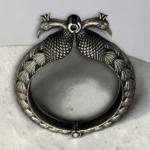 Classic peacock oxidised silver screw kada bangle top view by STONIRA