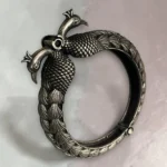 Classic peacock oxidised silver screw kada bangle side view