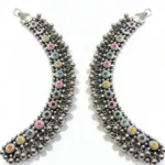 Close-up-of-STONIRA-oxidized-silver-anklet-showing-S-hook-clasp-adjustable-chain-and-multicolor-enamel-settings.