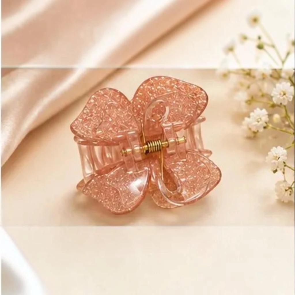 Light peach coral resin butterfly hair claw clip with warm golden shimmer Light peach coral resin butterfly hair claw clip with warm golden shimmer