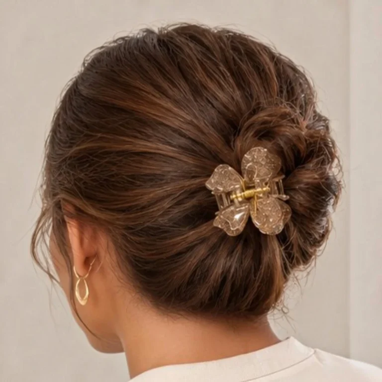 Women wearing Champagne shimmer resin butterfly hair claw clip